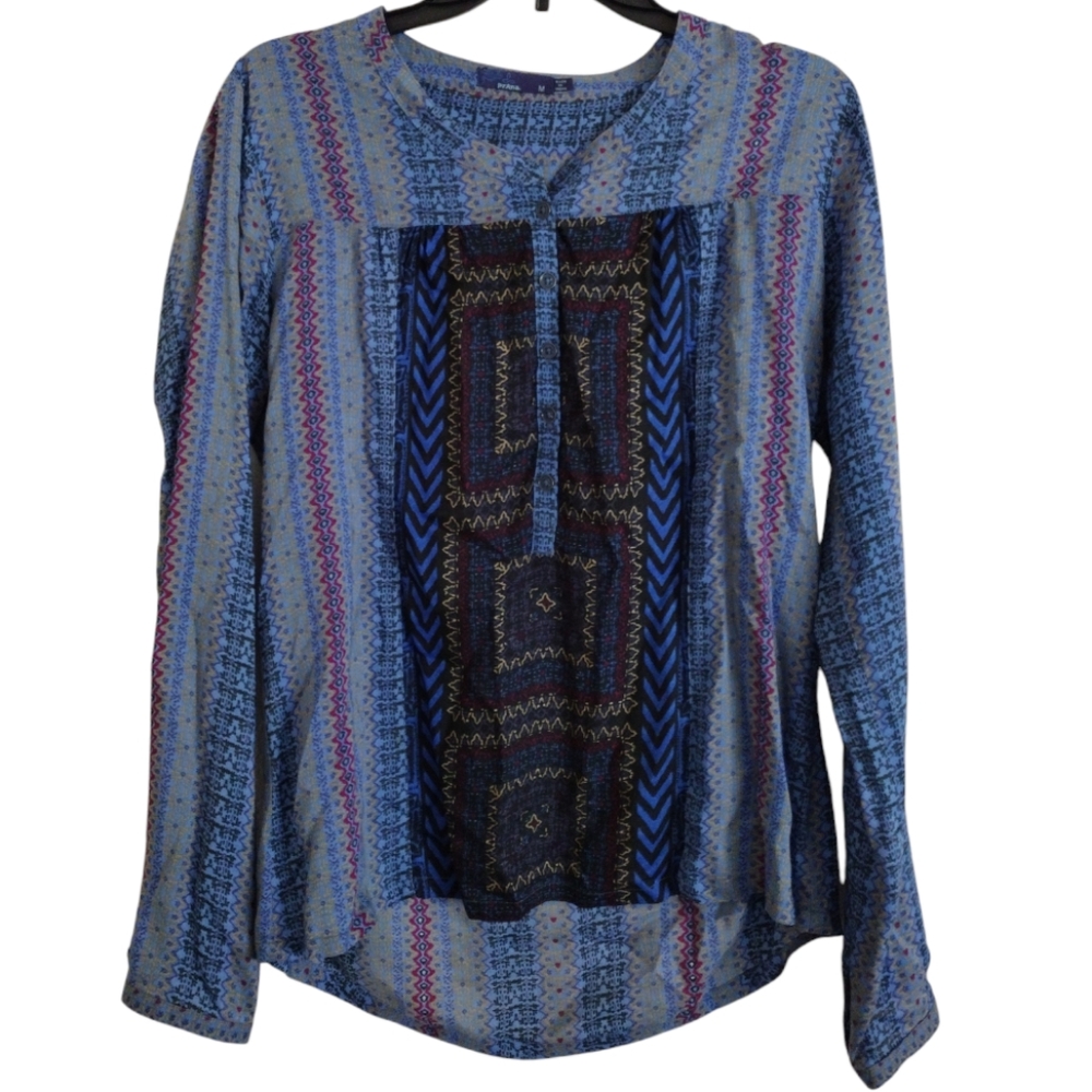 Prana blue multicolor lightweight bohemian geometric top size medium